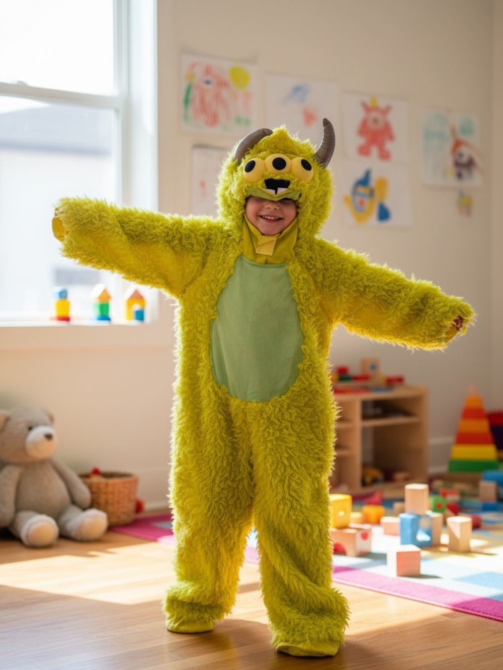 Disney Lime Green Fuzzy Monster Costume Mike Wazowski